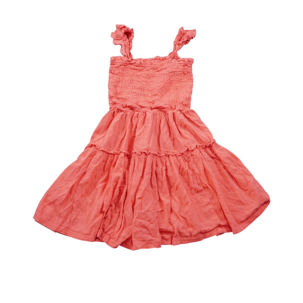 Aerie Medium Coral Pink Smocked Tiered Mini Dress Ruffle Straps Cotton‎ Blend